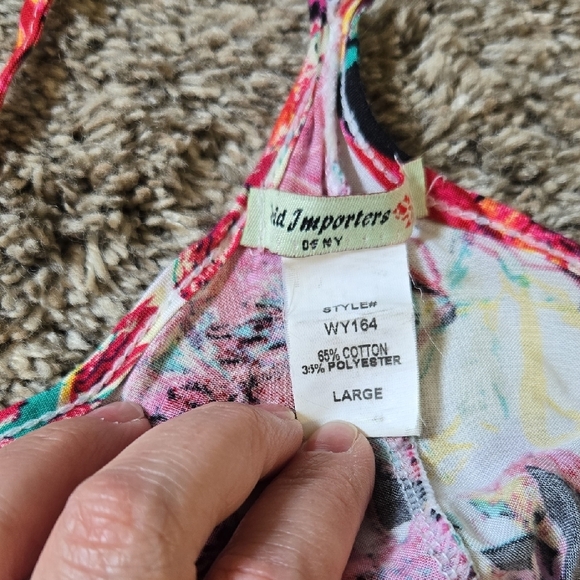 Vivid Imports Size Large Racer Back Floral Tank With White Knit Fringe - Picture 2 of 8